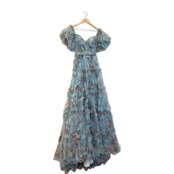 Sherri Hill Light Blue Tulle Floral Printed Prom/Pageant Dress - Picture 8 of 11